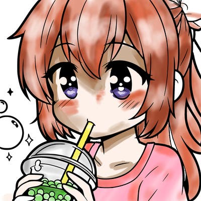 an anime girl drinking boba