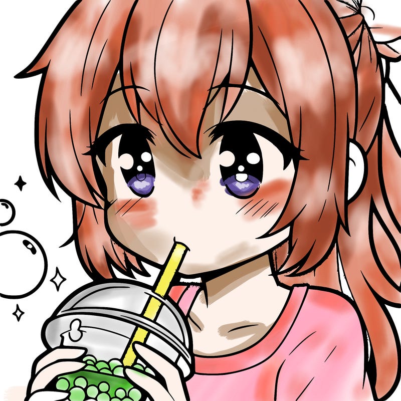 an anime girl drinking boba