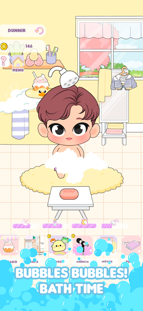 Baby Idol Care & Dress Up - Cute chibi character taking a bubble bath in the Baby Idol Care game
