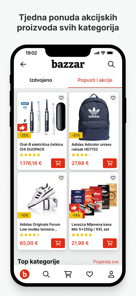Bazzar Shop - Bazzar Shop app interface showing a variety of discounted products like sneakers and electronics