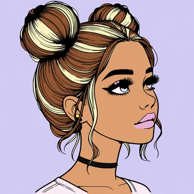 realistic girl with buns on the top of her head