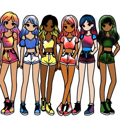 a group of girls wearing crop tops and shorts