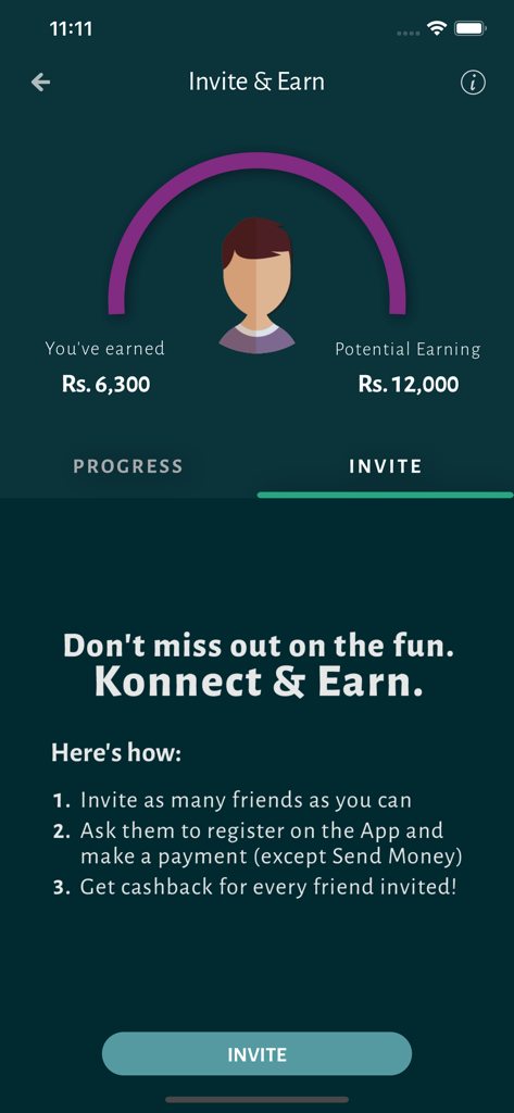Konnect by HBL - Konnect by HBL app screen for the Invite and Earn referral program.
