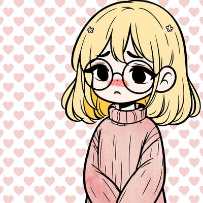 sad girl with glasses in a sweater