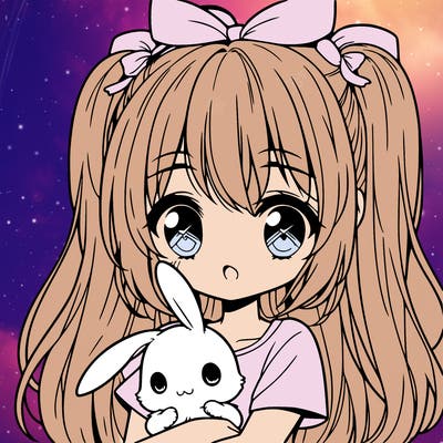 cute manga girl holding a bunny