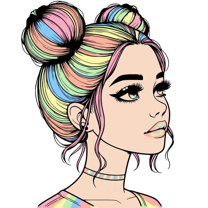 realistic girl with buns on the top of her head