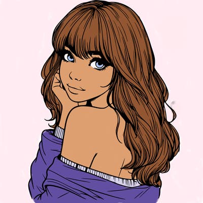 realistic girl with bangs looking over her shoulder