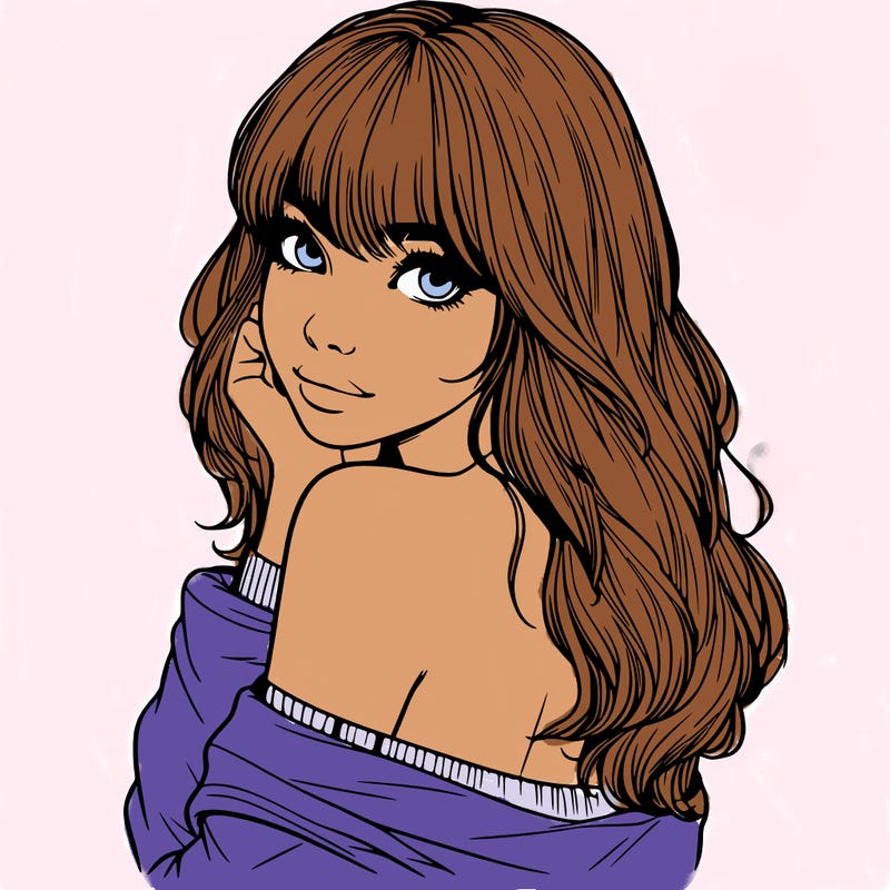 realistic girl with bangs looking over her shoulder