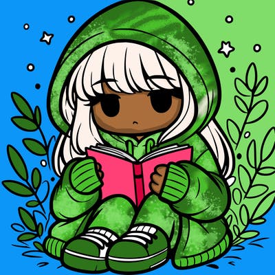girl in oversized hoodie reading a book