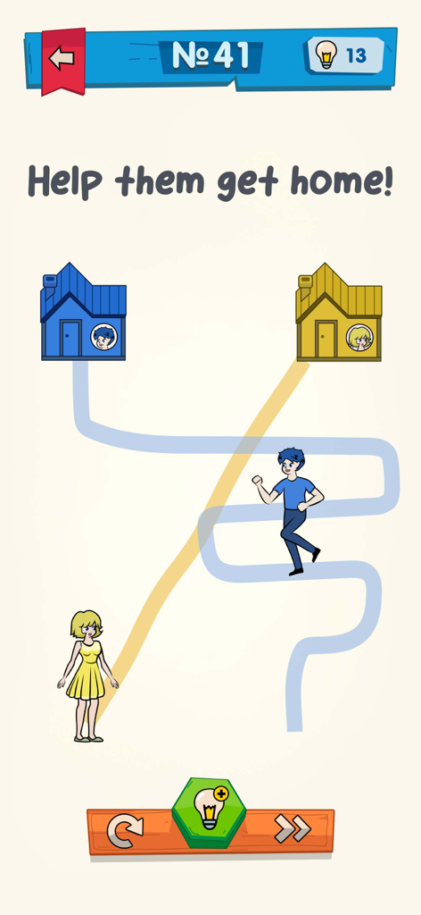 IQ Boost: Training Brain Games - Captura de tela da jogabilidade do IQ Boost mostrando um quebra-cabeça de lógica onde os personagens devem ser guiados para suas casas de cores correspondentes.