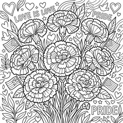 Embrace the spirit of Pride Month with this stunning garden carnations coloring page. Filled with symbols of love, diversity, and beautiful blooms, it's a perfect way to celebrate.