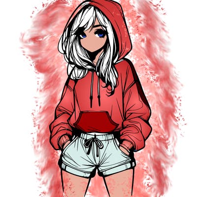 realistic girl in shorts and hoodie