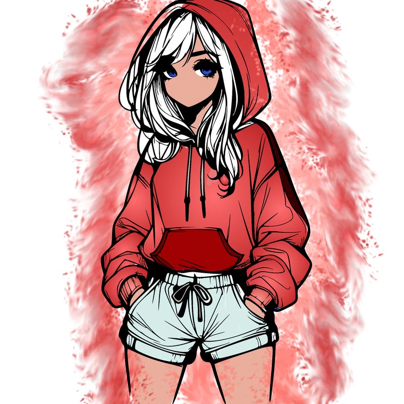 realistic girl in shorts and hoodie