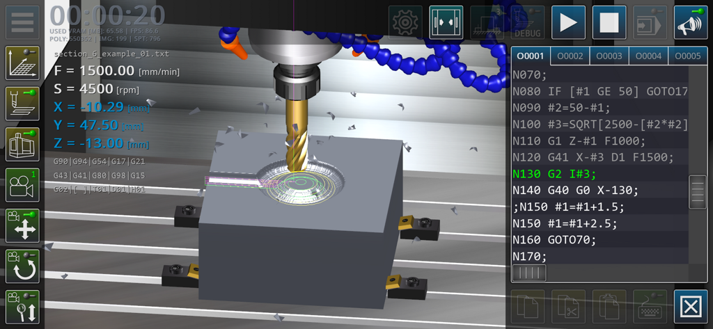 CNC VMC Simulator - CNC VMC Simulator interface showing 3D milling and G-code programming