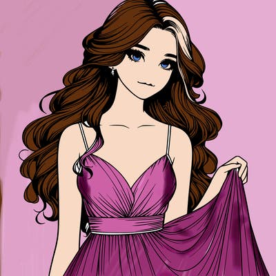 realistic girl in flowy silky prom dress