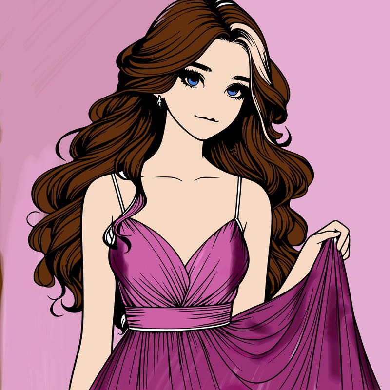 realistic girl in flowy silky prom dress