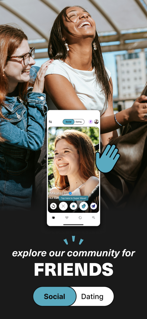 Upward: Christian Dating App - Upwardアプリのインターフェース、キリスト教の友人とつながるためのソーシャルモードが表示されています