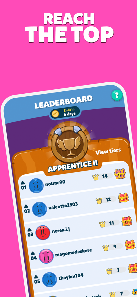 Trivia Crack Retro app screenshot showing the game leaderboard with player rankings and Apprentice II tier