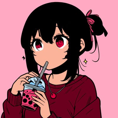 manga character drinking boba
