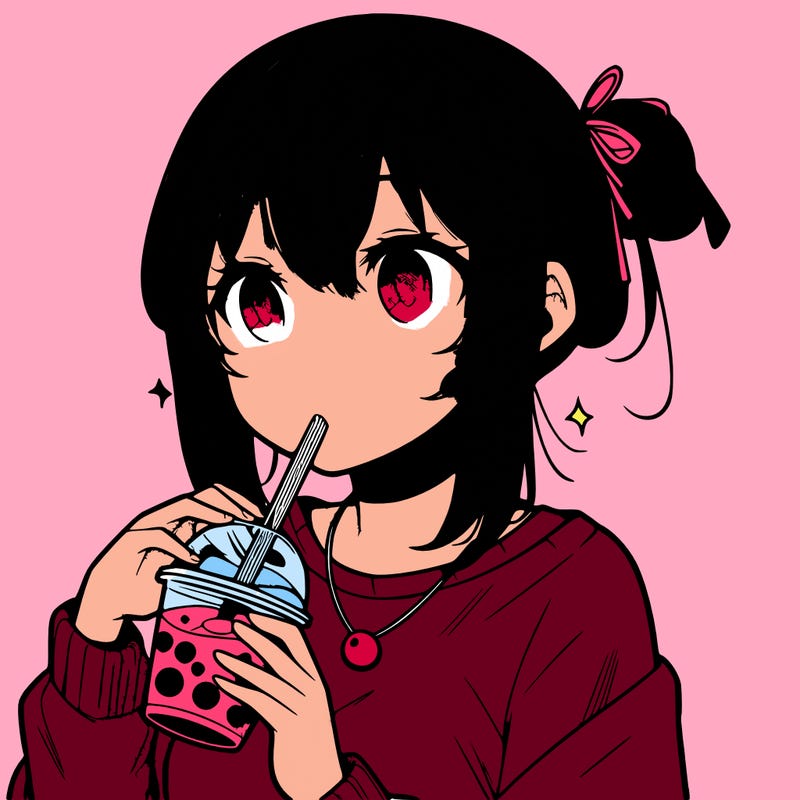 manga character drinking boba