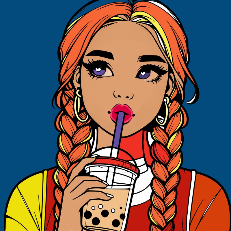 realistic girl with braided hair drinking boba