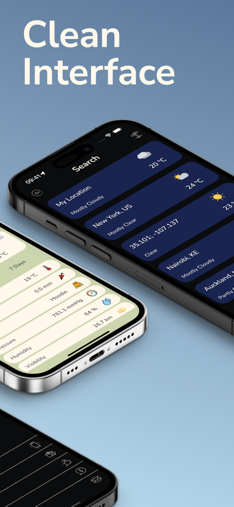 Sunny: Weather Forecast - Sunny weather forecast app displaying its clean user interface in dark and light modes on iPhone