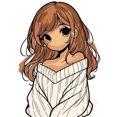 shy pretty girl wearing a sweater that is falling off one shoulder portrait