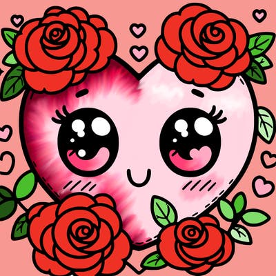 cute smiley face heart with roses