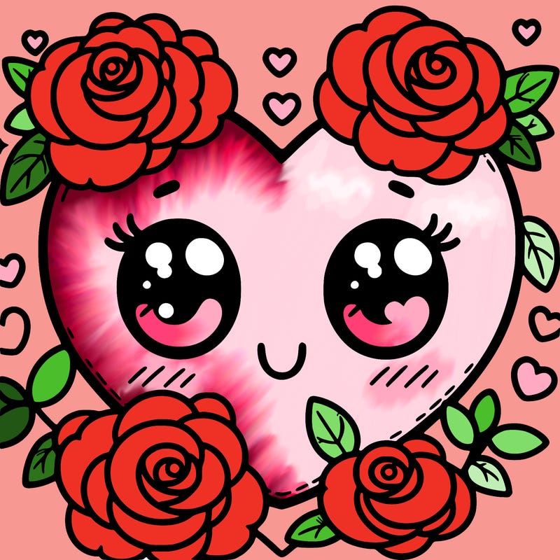 cute smiley face heart with roses