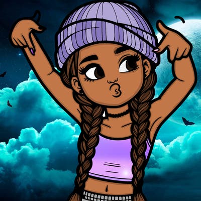 realistic teenage girl with braids and a beanie and crop top doing 🫶🏼