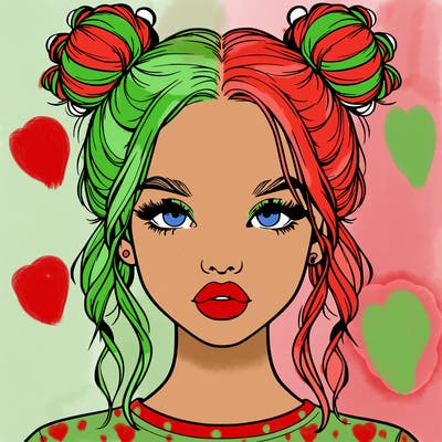 realistic girl with two buns in hair and lips