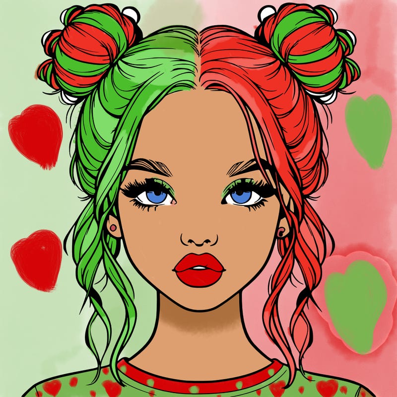 realistic girl with two buns in hair and lips