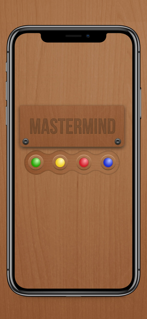Codebreaker Game - Board Game - Mastermind board game starting screen with colored pegs on a wood background