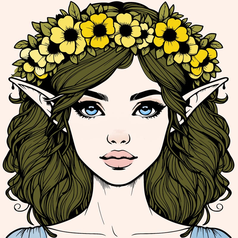 realistic female elf with flower crown