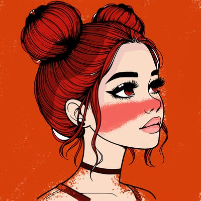 realistic girl with buns on the top of her head