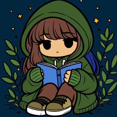 girl in oversized hoodie reading a book