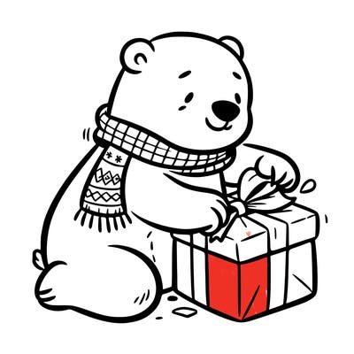 polar bear wrapping a present