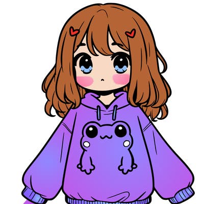 girl wearing frogging sweatshirt