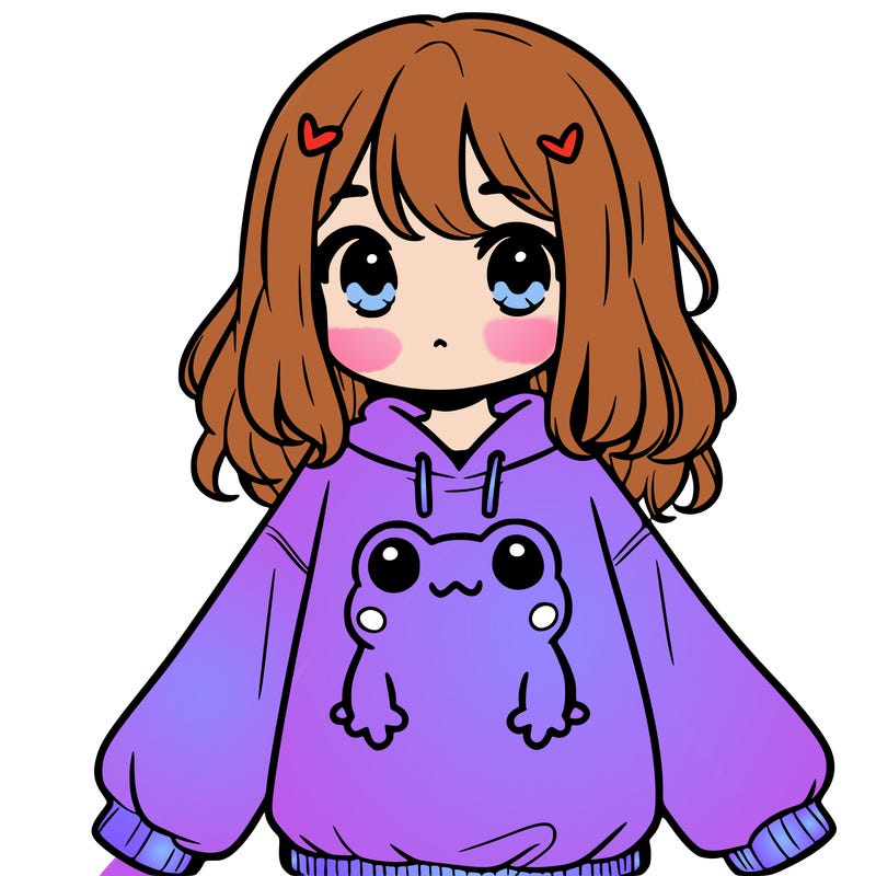 girl wearing frogging sweatshirt