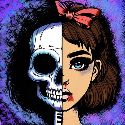 realistic girl with half skull mask