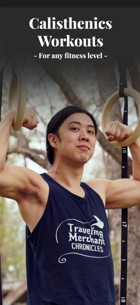 Hampton Liu holding gymnastic rings for calisthenics workouts for all fitness levels