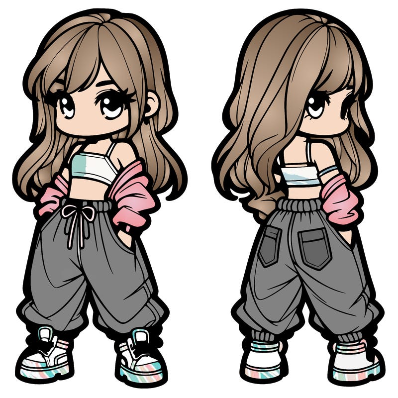 girl in crop top and baggy pants