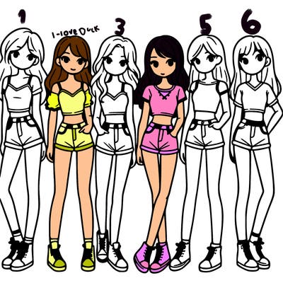 a group of girls wearing crop tops and shorts