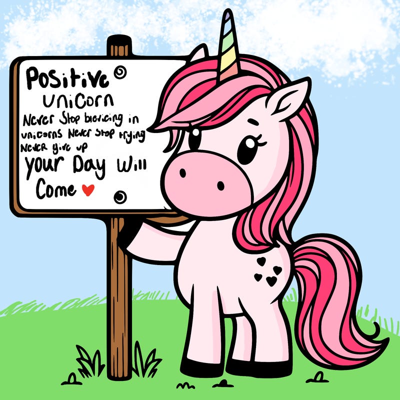 unicorn holding a sign