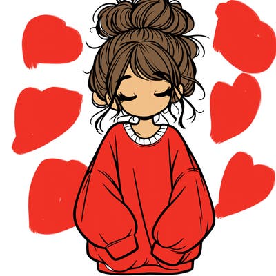 girl with baggy sweatshirt and messy bun