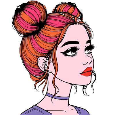 realistic girl with buns on the top of her head