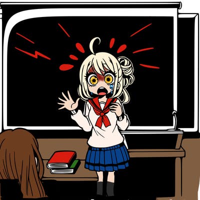 scared manga girl presenting to class