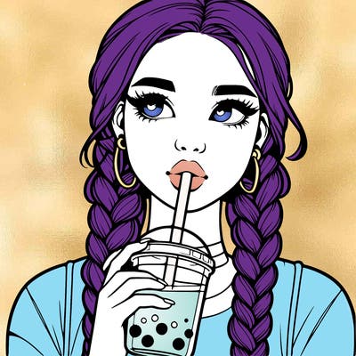 realistic girl with braided hair drinking boba