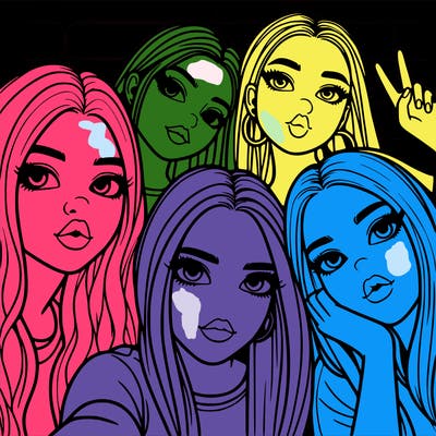 group of teen girls friends y2k up close in a selfie