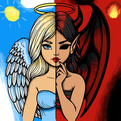 realistic angel half demon